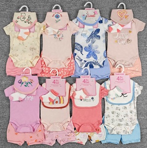 Ropa de Bebé de Algodón para Niñas, Conjunto de 4 Piezas, Estampado Animal/Floral, Estilo Casual de Verano, Mangas Cortas, para Recién Nacidos de 3 a 12 Meses, Artículos al por Mayor - Product Image 1
