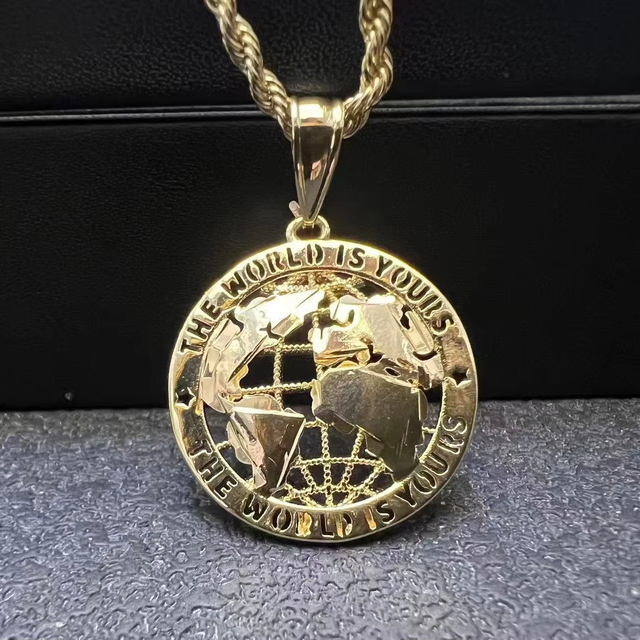 Customized 18k Gold Plated Globe Pendant Charm Necklace for Men World Is Yours Circle Round Design Jewelry Minimalist Statement