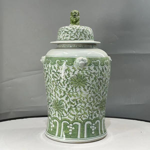 Новый китайский стиль различные стили домашнего декора зеленый D большой узор листьев Большая керамическая банка для имбиря с крышкой льва ваза для хранения - Product Image 6
