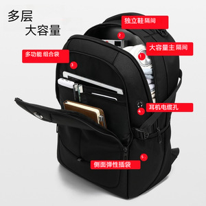 Multi Layer <b>Large</b> Capacity <b>Backpack</b> With Shoe Compartment Business Commute Laptop Bag Unisex Zipper Closure - Product Image 1