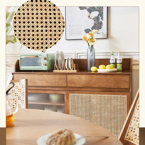Rustic Solid Wood <strong>Sideboard</strong> with Woven Rattan Doors Vintage Style Natural <strong>Wicker</strong> Wood Storage Cabinet for Coffee Bar Kitchen - Product Image 5