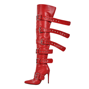 Bottes Punk Over-The-Knee pour femmes Bottes gothiques à talons aiguilles cloutées à boucles multiples - Product Image 3