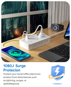 Multiprise 15A 125V avec 3 prises CA latérales, 2 ports USB et 2 ports USB-C, protection contre les surtensions et les surcharges en ABS, idéale pour la maison et les étudiants - Product Image 4