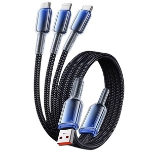 Ice Crystal Gradient Color One To Three Braided Fast Charging Data Cable For Huawei <b>And</b> Apple USB Type C To Usb Type A - Product Image 2