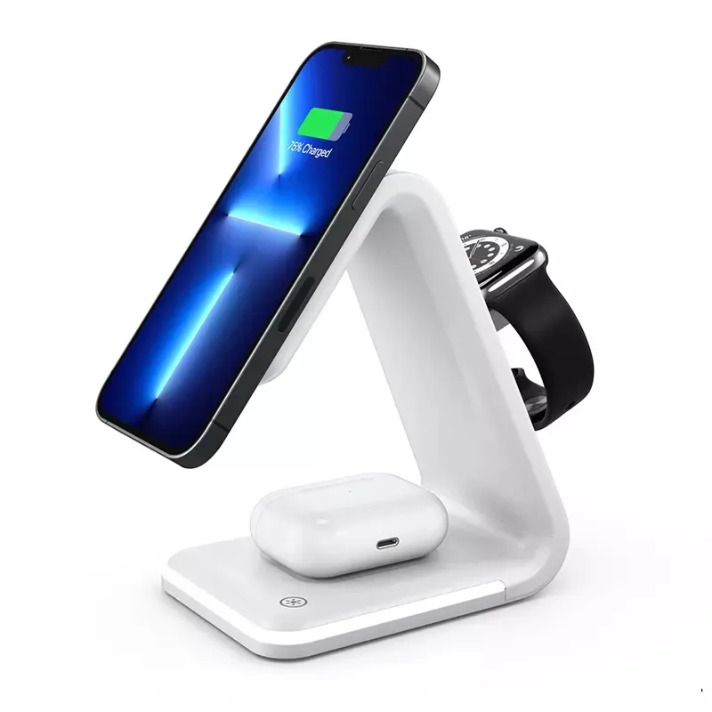 Desktop 15W Mobile Phone Holder 3 in 1 Wireless Charger Magnetic Suction Qi Fast Wireless Charging Station