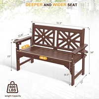 Banc de jardin moderne en HDPE résistant aux intempéries avec porte-gobelets, capacité de charge de 800 lb, pour 2 personnes, anti-pourriture et anti-décoloration