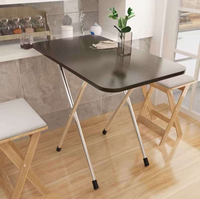 Table à manger pliable rectangulaire avec cadre en fer, plateau en bois et pieds en verre, portable pour la maison, pour 4 personnes