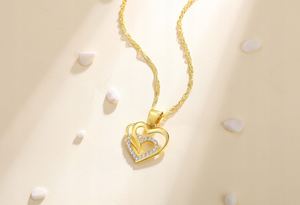 패션 여성 쥬얼리 S925 스털링 실버 골드 도금 더블 하트 러브 하트 펜던트 목걸이 - Product Image 5