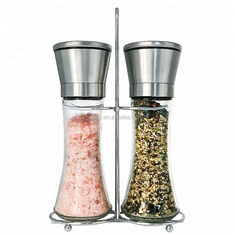 180ml Black And Clear Glass Mills Salt And Pepper Grinder Set With Manual LID