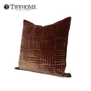 Tiff Home Plush Throw Pillow Cover Decorative Embroidered Cushion Living Room Pillow Brown Luxury Cushion Cover