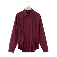 Zevity ZA Camisa de Negocios Casual para Mujer, Diseño Plisado de Color Sólido, Elegante Blusa de Algodón para Oficina
