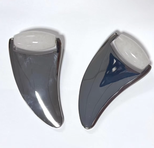 Cooling White Jade <b>Roller</b> & <b>Metal</b> Gua Sha for Puffiness & Tension Relief - Product Image 1