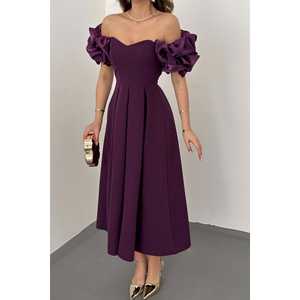 Vestido de Noche Estilo Princesa Vintage al por Mayor, ODM, Color Morado, Satén, Pliegues de Globo, Patrón Bordado, Cintura Imperio, Estilo Fiesta, Talla XL - Product Image 2