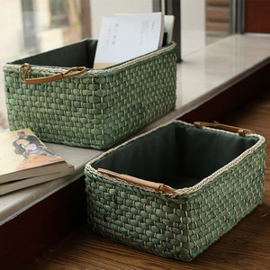 Natürlicher Rattan-Aufbewahrungskorb mit Griff, Stoffgefütterter Gewebter Organizer für Bücher, Snacks & Haushaltsgegenstände - Product Image 1