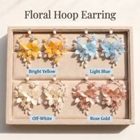 AE-3874Y Mutiara Air Tawar Buatan Tangan Resin Bunga Bohemia Anting Lingkaran Bunga Multi Warna Aksesoris Pernikahan Pengantin