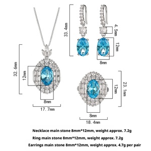 Wholesale Fashion Eco-friendly Copper Vintage 8*12MM Sea Blue Zircon Designer Jewelry Necklace <b>Set</b> for Everyday Wear - Product Image 2