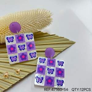 AoneWay Fashion – boucles d'oreilles pendantes, motif papillon violet, design carré, ensemble de 12 pièces, bijoux de fête pour femmes - Product Image 4