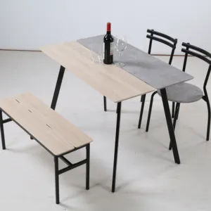 अद्वितीय डिजाइन आधुनिक घर रेस्तरां लकड़ी खाने की मेज और बेंच के साथ 2 कुर्सियों आधुनिक खाने की मेज सेट