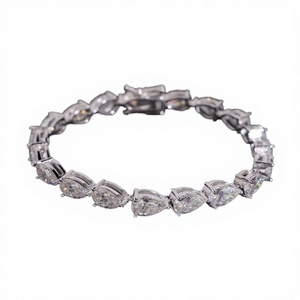 Bracelet unisexe en argent sterling 925 plaqué rhodium, serti de moissanite VVS taille fantaisie poire, passe le testeur de diamants, pour bijoux fins - Product Image 2