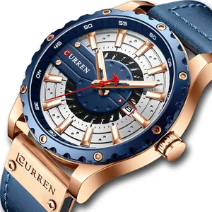 Dropshipping CURREN 시계 최고 브랜드 패션 정품 가죽 손목 시계 캐주얼 석영 새로운 세련된 빛나는 남성 시계 손 시계