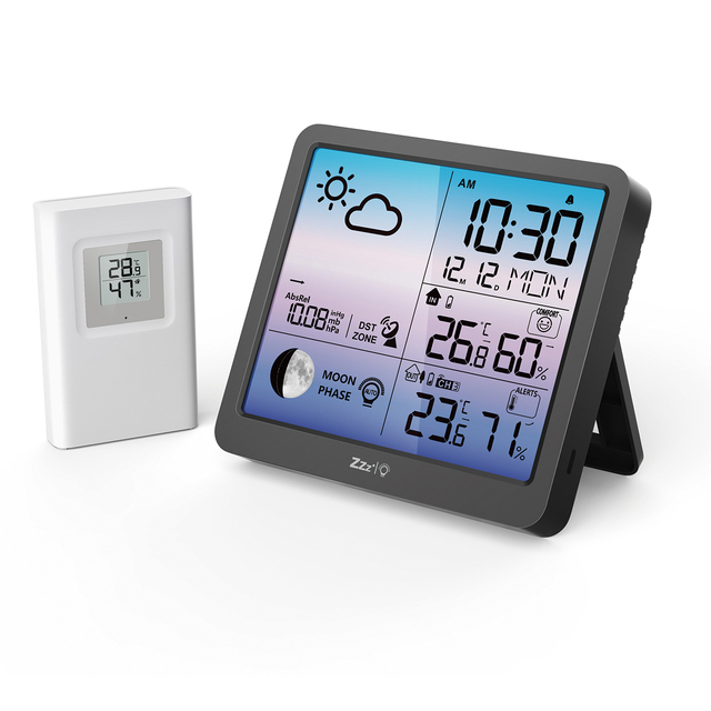 Auto Light Sensing RCC Radio Wave Signal Reception Weather Stations with Outdoor Sensor Wireless Display Weather Stations