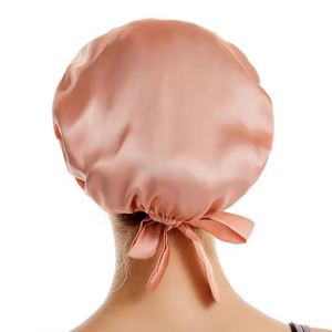 Bonnet de nuit en satin pur 6A coloré, simple couche, avec nœud ajustable, pour cheveux longs – Vente en gros - Product Image 4