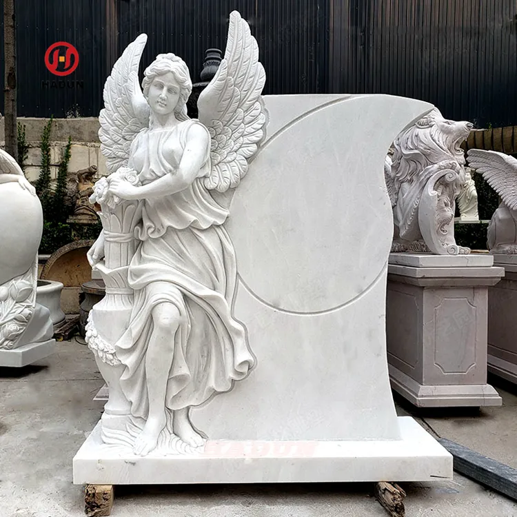 קברות לבן שיש Headstones מלאך עם כנפיים מורחים אנדרטאות מצבת מדינות מערביות