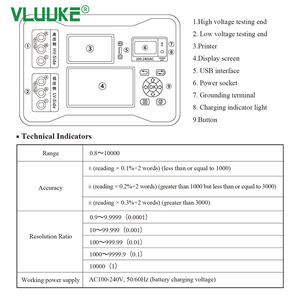 VLUUKE LNBB2000 Testador de Relação de Transformadores Totalmente Automático Detector de Grupo de Transformadores com Tela LCD Testador de Relação HV PT - Product Image 6