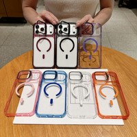 Coque de téléphone magnétique transparente de haute qualité avec support d'appareil photo pour iPhone 18 17 16 15 Pro Max, protection transparente à coussin d'air