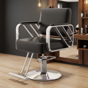 Fauteuil de Barbier Hydraulique Moderne, Chaise de Coiffure en Acier Inoxydable Noir pour Salon de Coiffure - Product Image 2