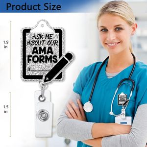 Chiedetemi delle nostre forme di AMA graziose bobine con distintivo retrattile medicale Glitter argento - Product Image 2