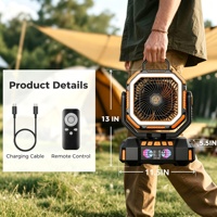 Ventilateur de camping F22S 40000mAh, ventilateur alimenté par batterie avec lumière LED, ventilateur de bureau à 4 vitesses avec télécommande, ventilateur portable rechargeable
