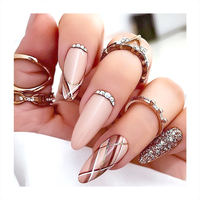Ongles longs et tranchants à couverture complète en forme d'amande, imprimés à la machine, art argenté, faciles à porter, détachables, à poser sur les ongles
