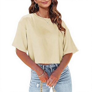 Camisetas Cortas de Cuello Redondo para Mujer, Talla Grande, Lisas, Teñidas, 240 Gramos, Top de Verano para Uso Diario - Product Image 1