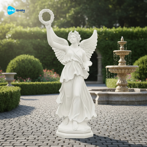 تمثال الإلهة فيكتوريا من الرخام الأبيض الطبيعي، تمثال مستوحى من منتصف القرن للحدائق والكنائس، منحوت يدويًا ومتين - Product Image 1