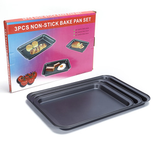 Baking Pan Set Shallow Rectangular Non Stick Carbon Steel 3 Piece For Baking Fish Pizza Cookies Oven Use - Product Image 2