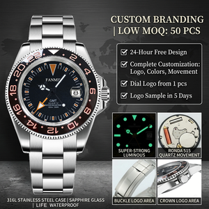 <span class=keywords><strong>Montre</strong></span> à quartz pour <span class=keywords><strong>homme</strong></span> avec logo personnalisé, lunette rouge et bleue, style GMT, <span class=keywords><strong>bracelet</strong></span> Jubilee en <span class=keywords><strong>acier</strong></span> inoxydable, étanche 100 m - Product Image 1