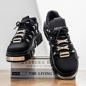 US 13 EUR 47 Baskets modernes à plateforme épaisse pour homme en cuir végétalien avec clous argentés, semelle légère en EVA, chaussures de mode urbaine streetwear - Product Image 6