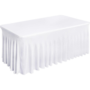 White Elastic Stretch <b>Table</b> <b>Cover</b> Outdoor Ruffled Wedding Spandex <b>Table</b> Skirt - Product Image 1