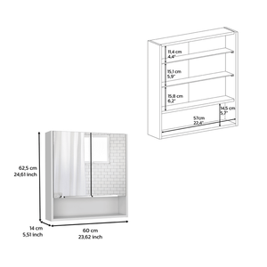DB DEPOT E-SHOP Tatacoa une étagère ouverte trois étagères intérieures miroir blanc armoire à pharmacie pour bain - Product Image 2