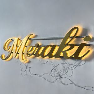 Lettres en relief 3D personnalisées avec halo lumineux, signalétique en acier inoxydable brossé doré de luxe rétroéclairée pour la réception d'hôtel et le bureau - Product Image 6