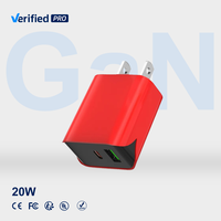 TKT Expédition immédiate Rouge 20W Chargeur USB double port ultra-mince QC3.0 Courant de charge de l'appareil mobile intelligent Fonction PD Prise américaine