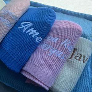 Embroidered Names Custom Letter Designs <b>Child</b>-Proof Baby Stroller <b>Blankets</b> Newborn Gifts Soft Breathable Cotton Knit Promotional - Product Image 4