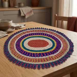 New Handmade Hand Hooked Anti-Slip D Shape Jute Rug Muslim Design for Outdoor <b>Camping</b> Picnic Home Office Use Made Bangladesh - Product Image 2