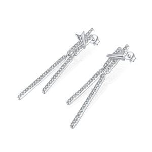 Wholesale 925 <b>Sterling</b> <b>Silver</b> Rhodium Plated Airplane Shaped Trendy Long <b>Drop</b> <b>Earrings</b> Pave Zircon Stone for Weddings Party Gift - Product Image 2
