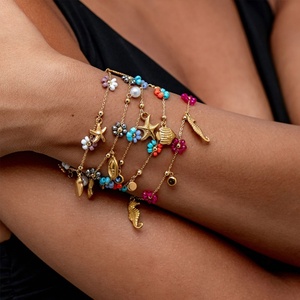 Bracelet tendance anti-ternissement en acier inoxydable plaqué or PVD 14k 18k avec logo personnalisé, motifs éléments marins, pour femmes et hommes, vente en gros - Product Image 2
