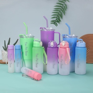 3 en 1 Tasse en plastique à double boisson en paille givrée de couleur dégradée Tasse de voiture de 40oz avec poignée et paille - Product Image 4