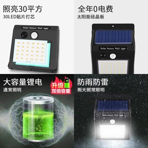 SMILING SHARK Solar <b>Sensor</b> Wall <b>Light</b> 30 <b>LED</b> Waterproof Outdoor Motion Activated Lamp for Courtyard Garden - Product Image 4