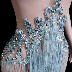 Body de malla plateado con flecos de diamantes de imitación estilo barroco para actuaciones de Drag Queen y espectáculos de ilusión - Product Image 6