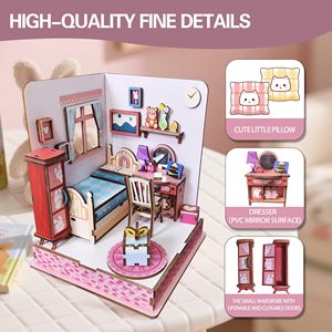 Kits de construction de <span class=keywords><strong>maison</strong></span> de poupée miniature en bois 3D DIY, adorable chambre rose, mini-<span class=keywords><strong>maison</strong></span> puzzle, décoration artisanale pour la <span class=keywords><strong>maison</strong></span> - Product Image 3